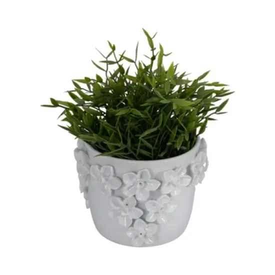 Planter Stoneware Ceramic Floral Design with Raised 3D Sculpted Flowers and Glossy Handcrafted Texture Detailing image {2}