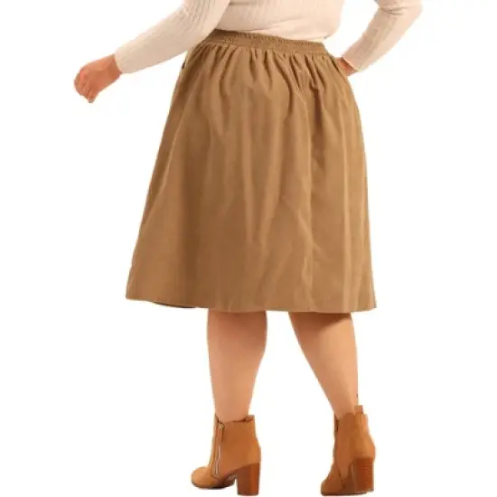 Agnes Orinda Women's Plus Size Casual Knee A- Line Faux Suede Skirts image {3}