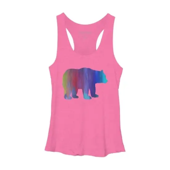Design By Humans Rainbow Watercolor Artistic Bear By Maryedenoa Racerback Tank Top image {2}