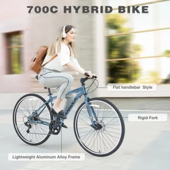 7 Speed Hybrid Bike Aluminum Alloy Frame Double Disc Brakes 700C Road Bike For Men Women's City Bicycle image {4}
