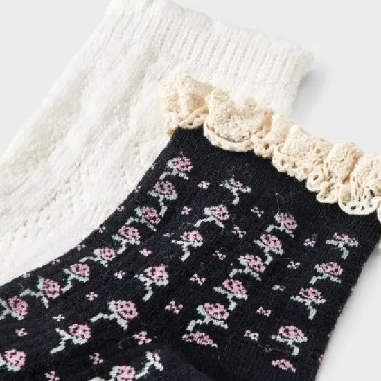 Women's Floral Lace and Pointelle 2pk Ankle Socks - Auden&trade; 4-10 image {2}