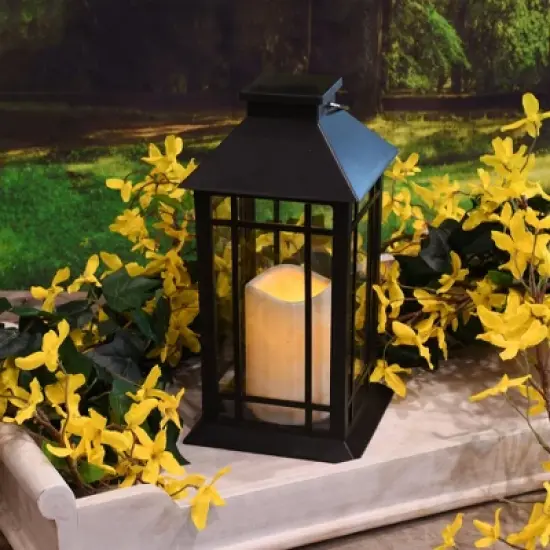 LumaBase Solar-Powered Lantern with LED Candle - Black Window image {1}