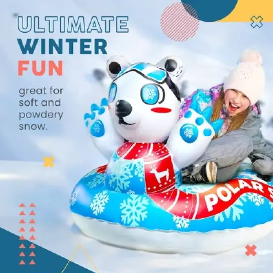 Sunlite Sports Snow Tube, Reinforced Bottom, Polar Bear Sled, Inflatable Saucer, Double Sealed Seams, Grip Handles, Airtight Boston Valve for Winter image {6}