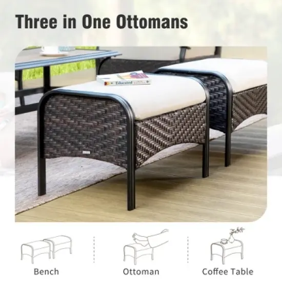 Captiva Designs 6pc Extra Large Metal and Rattan Outdoor Patio Fire Pit Set with Swivel Armchairs and Ottomans image {6}