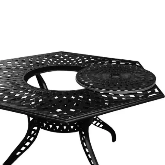 7pc Patio Dining Set with 63" Modern Ornate Outdoor Mesh Aluminum Large Hexagon Table & Modern Chairs - Black - Oakland Living: UV-Resistant image {4}