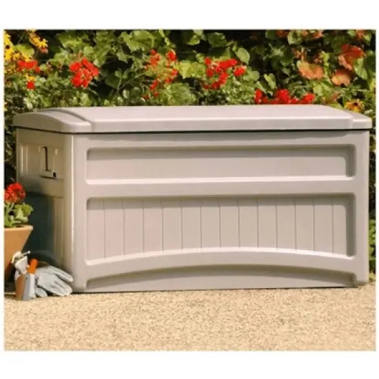 Suncast 73 Gallon Outdoor Patio Deck Storage Organization Box, Taupe (2 Pack) image {2}