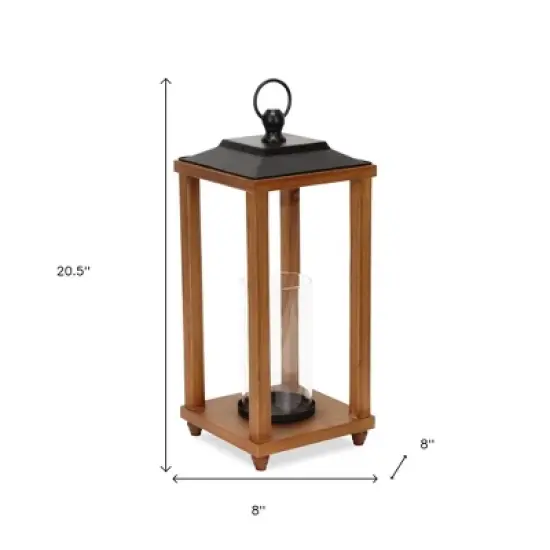 HomeRoots 21" Brown And Black Geometric Metal And Solid Wood Tabletop Lantern Candle Holder image {2}