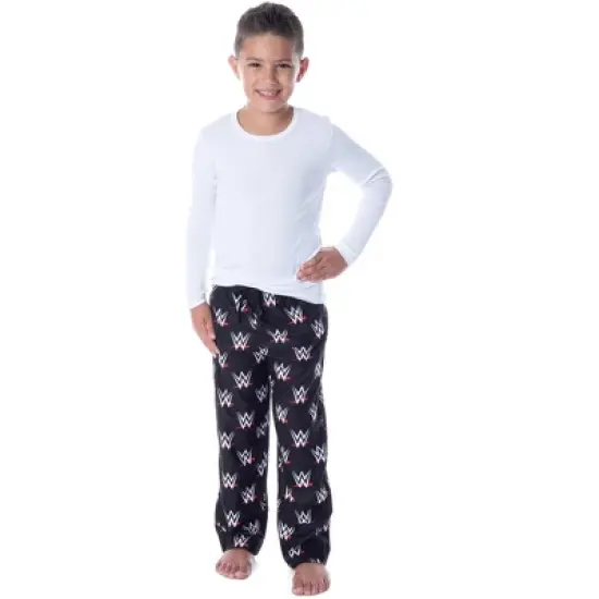 WWE Boys' Allover WWE Logo Pattern Kids Loungewear Sleep Pajama Pants Black image {2}