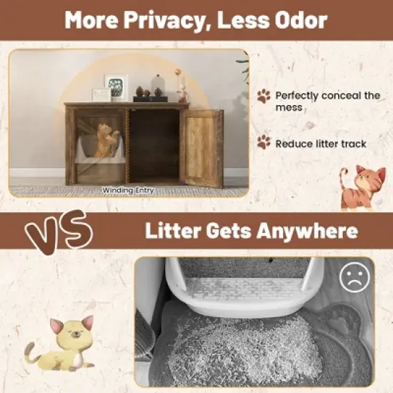 Tangkula Cat Litter Box Enclosure w/ Double Barn Doors Removable Divider Middle Entry image {7}