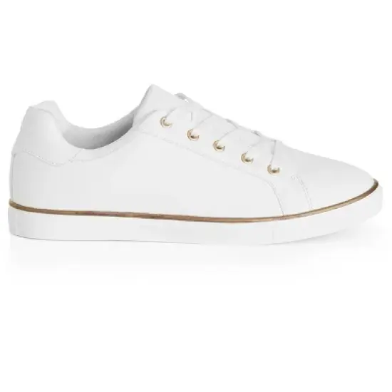 Women's WIDE FIT Metallic Stripe Trainer - white | EVANS image {1}