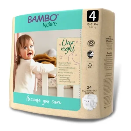 Bambo Nature Overnight Diapers, Disposable, Eco-Friendly, Size 4 image {2}