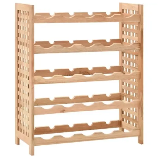 vidaXL Solid Walnut Wood Wine Rack - Freestanding 25-Bottle Holder, 5-Tier Storage, Elegant Shelving for Home Bar/Dining Area image {1}