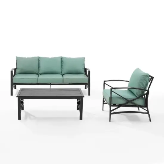 Kaplan 3pc Outdoor Sofa Set with Sofa & Arm Chair with Coffee Table - Mist - Crosley image {1}