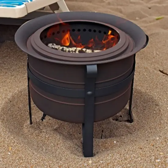 Sunnydaze Cauldron-Style Outdoor Wood-Burning Steel Smokeless Fire Pit with Poker - 23" image {1}