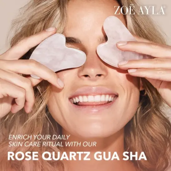 Zoe Ayla Rose Quartz Gua Sha and Roller Set, Skin Care Face Massager, 2 Pcs image {6}