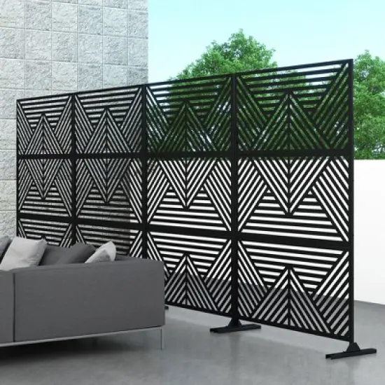 47-inches W x 72-inches H Black Galvanized Sheet Screen Outdoor and lndoor Divider for Balcony Patio Garden Room Divider (Mountain Type) image {3}