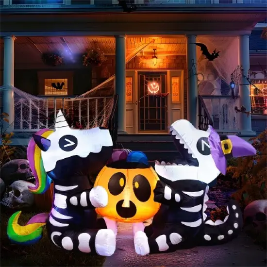 Joyfy 6 FT Long Halloween Inflatables Outdoor Decorations, Inflatable Skeleton Unicorn and Dinosaur with Pumpkin for Party Yard Garden Lawn Decoration image {4}