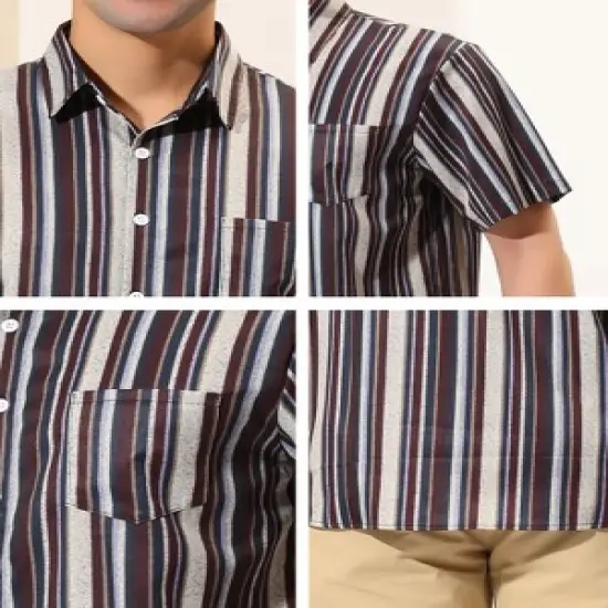 Lars Amadeus Men's Casual Summer Beach Short Sleeves Button Down Striped Shirt image {5}