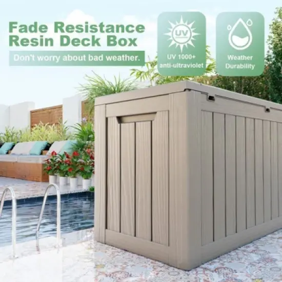 Sersper 80 Gallon Resin Outdoor Storage Box with Handles, Light Gray - For Patio Furniture Cushions, Pool Toys, Garden Tools (4 Pack) image {3}