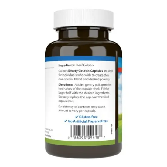 Carlson - Empty Gelatin Capsules, Easy to Separate and Fill, with Screw Cap Bottle image {1}