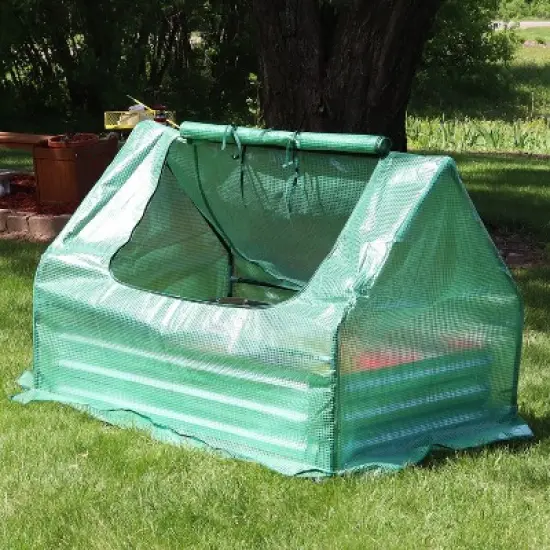 Sunnydaze Steel Raised Garden Bed with Greenhouse Cover - Green image {1}
