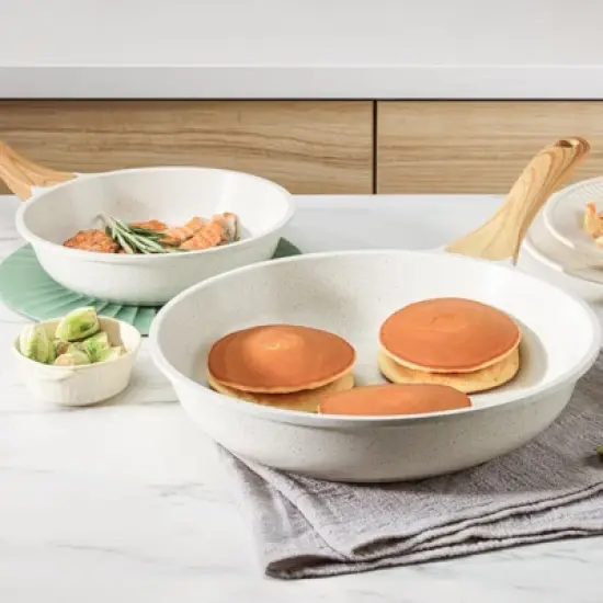 BRINJOY 10-Piece Ceramic Nonstick Cookware Set - Healthy Non-Toxic Induction Kitchen Set, Beige White image {4}