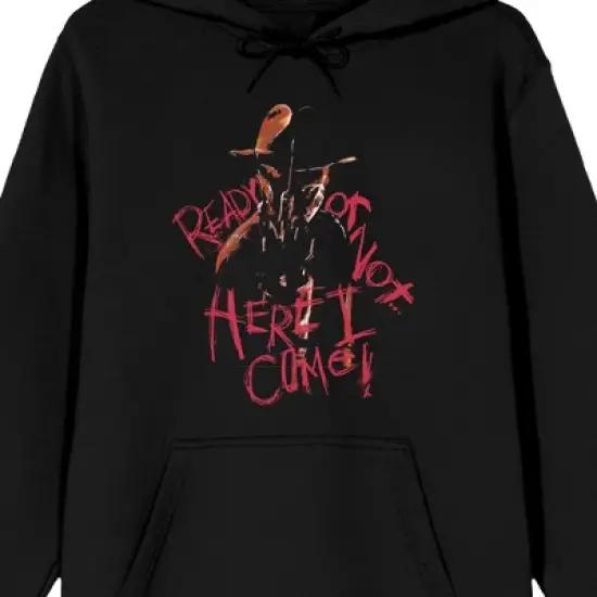 Nightmare On Elm Street Ready Or Not Here I Come Long Sleeve Women's Black Hooded Sweatshirt image {1}