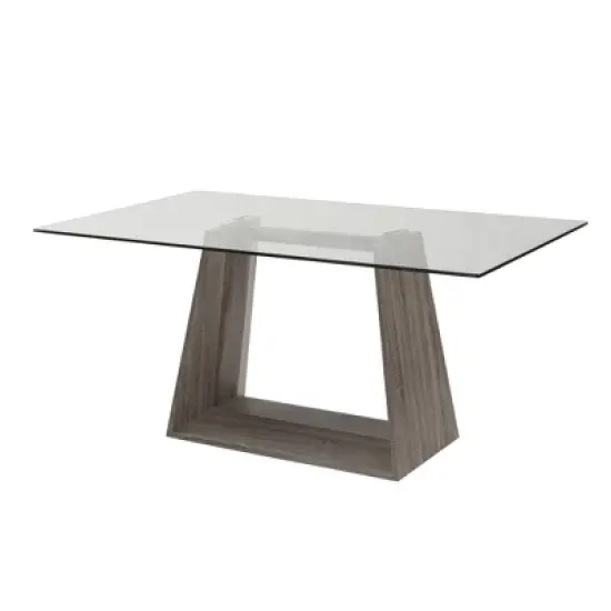 Bravo Contemporary Dining Table Wood/Dark Sonoma Base with Clear Glass - Armen Living image {1}