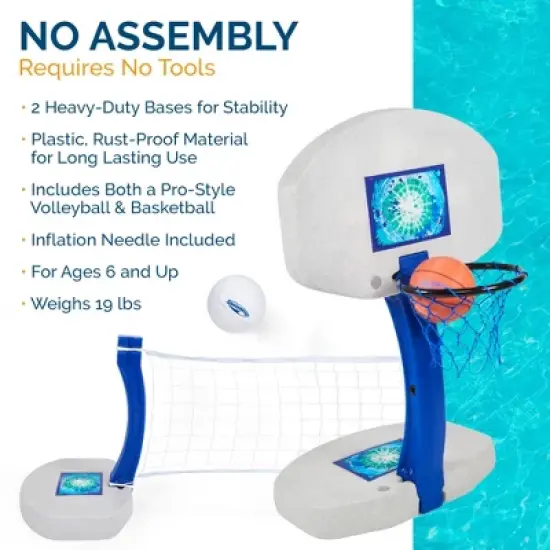 SwimWays 2-in-1 Pool Sport Combo Set - Volleyball Net & Outdoor Basketball Hoop For In- & Above Ground Pool, Outdoor Games for Adults and Family image {3}