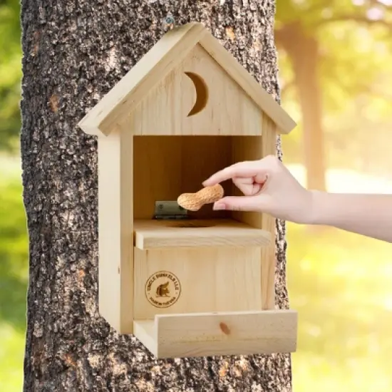 Uncle Dunkels Outhouse Squirrel Feeder; Rustic Handmade Wooden Squirrel Food Dispenser Box image {4}