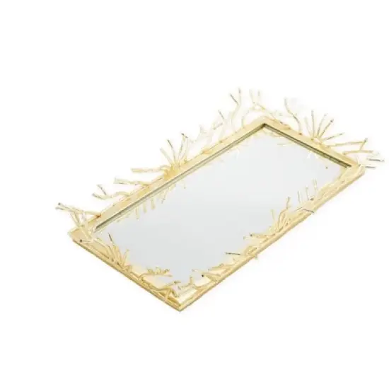 Classic Touch Rectangular Decorative Mirror Tray with Gold Design Border image {1}