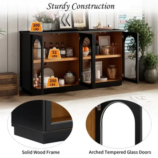 KTMBDW Sideboard Buffet Storage Cabinet, Credenza Buffet Table, Boho Console Accent Cabinet with Doors for Kitchen Entryway image {6}