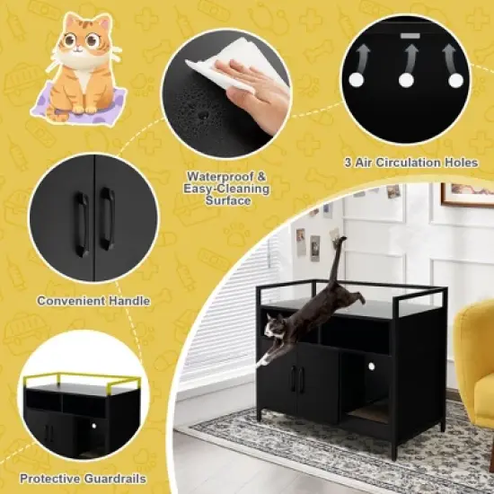 Tangkula Large Litter Box Enclosure Cat Wooden Storage Cabinet with 2 Doors image {3}