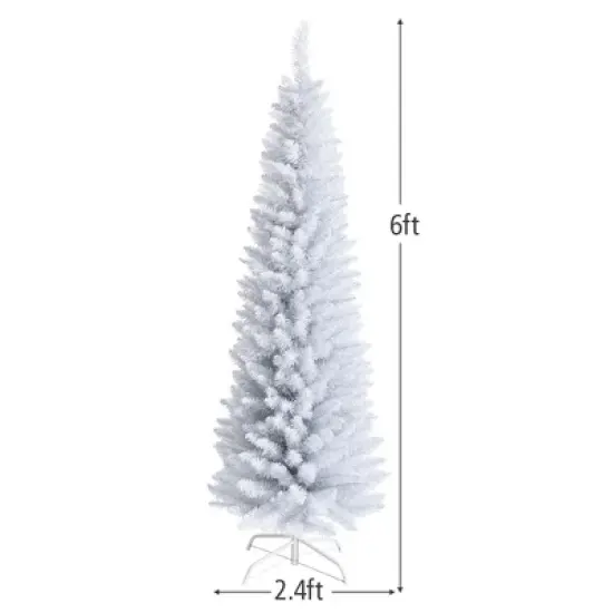 Costway 6ft Unlit Artificial Slim Pencil Christmas Tree with Metal Stand White image {3}