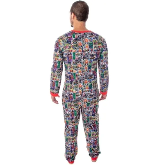 Marvel Unisex Adult Comic Character Grid Print One Piece Pajama Union Suit Multi image {3}