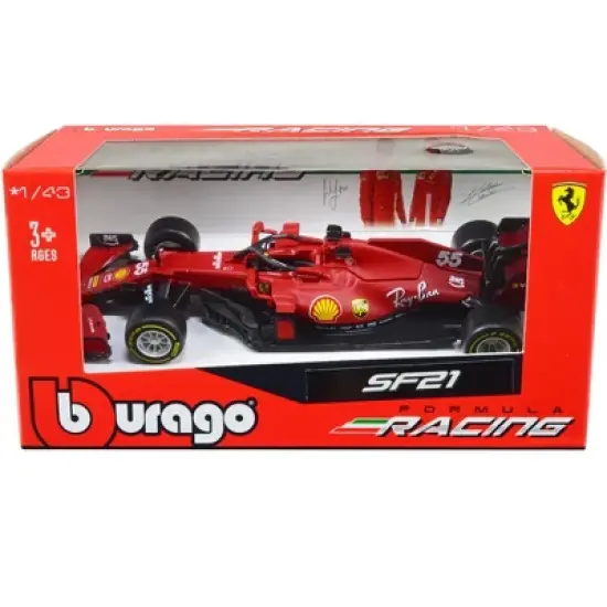 Ferrari SF21 #55 Carlos Sainz Formula One F1 World Championship (2021) Formula Racing Series 1/43 Diecast Model Car by Bburago image {1}