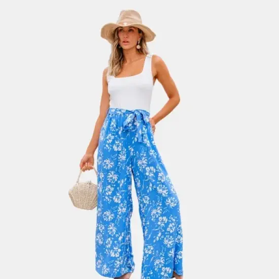 Women's Breezy Blue Floral Wide-Leg Jumpsuit - Cupshe image {5}