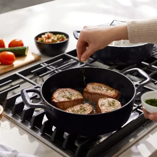 All-Clad 4 Quart Cast Iron  Braiser with Lid, Black image {2}