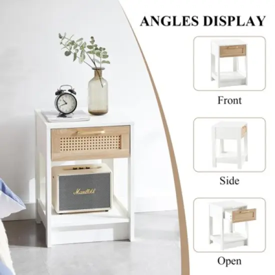 Rattan Nightstand, Modern End Table With Drawer, Nightstand Side Table With Accessories For Living Room Bedroom image {5}