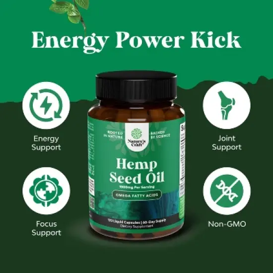 Hemp Seed Oil Capsules, Vegan Omega 3 6 9 Supplement with Essential Fatty Acids for Joint Support, Relaxing Mood & Skin Health, Nature's Craft, 120ct image {1}