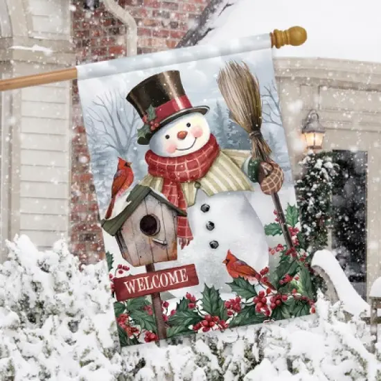 Jolly Snowman Welcome Winter House Flag 40" x 28" Briarwood Lane image {2}