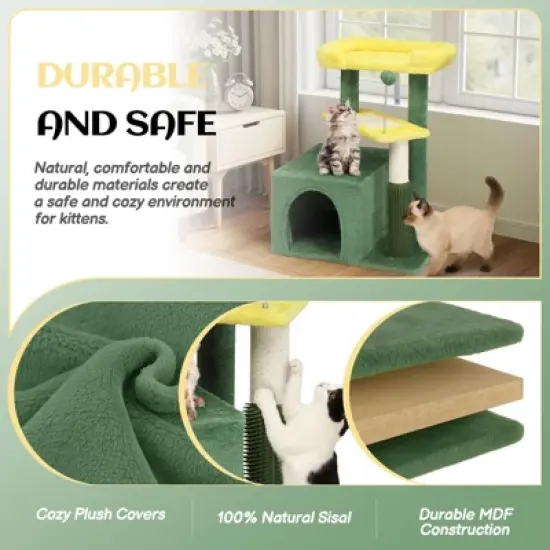 Karl Home 27.5 inch Green Multi-level Cat Tower with Cat Scratching Post and Pad image {5}