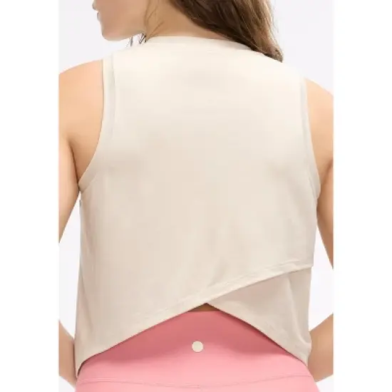 Peloton Women's Drapey Interlock Splice Back Muscle Tank, Oatmeal image {3}