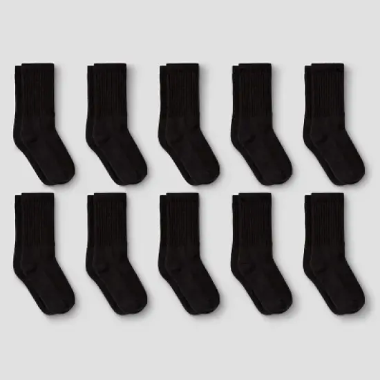 Boys' 10pk Athletic Crew Socks - Cat & Jack&trade; Black image {1}