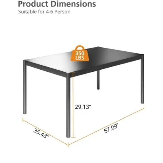 57" Aluminum Outdoor Dining Table for 6, Large Rectangular Patio Table with E-Coating for Backyard, Deck, Garden, Lawn image {2}