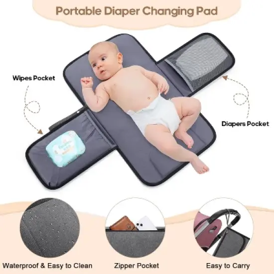 Itopfox Multi-Function Baby Diaper Backpack with Portable Changing Pad, Pacifier Holder, USB Charging Port, Ideal for Moms and Dads image {7}