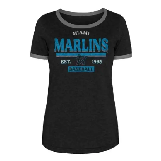 MLB Miami Marlins Women's Heather Bi-Blend Ringer T-Shirt image {2}
