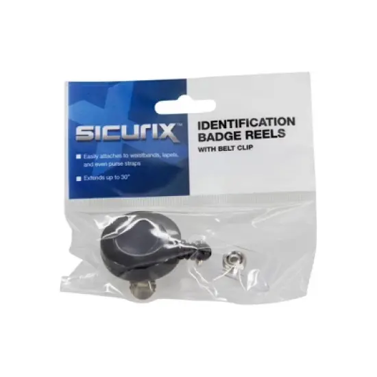 SICURIX Standard Round ID Badge Reel with Swivel Spring Clip, Black, Pack of 6 image {2}