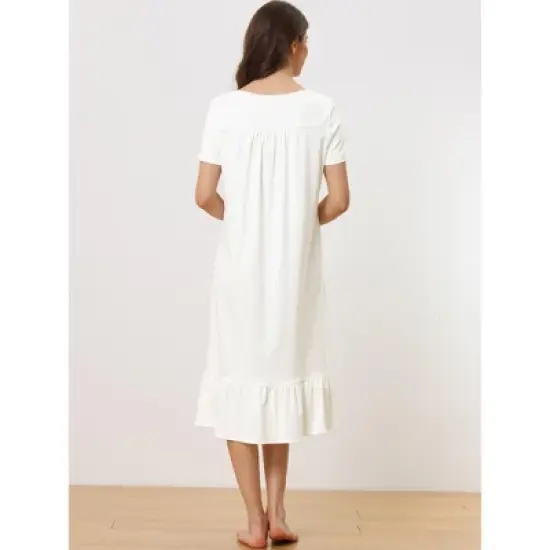 cheibear Women's Victorian Princess Lace Short Sleeve Cotton Sleepwear image {2}