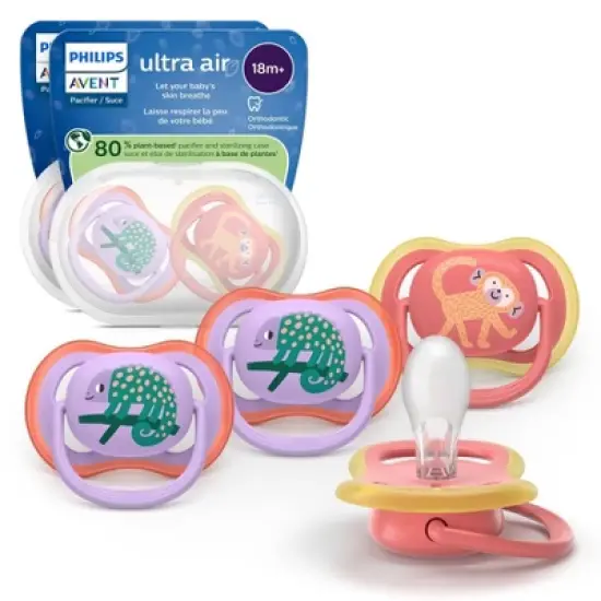Philips Avent Ultra Air Pacifiers 18m+ - Chameleon/Monkey - 4pk image {7}